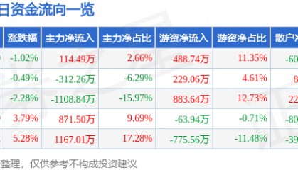 股票行情快报:莱特光电(688150)4月8日主力资金净买入114.49万元
